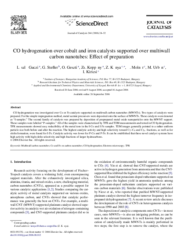 (PDF) CO hydrogenation over cobalt and iron catalysts supported over ...