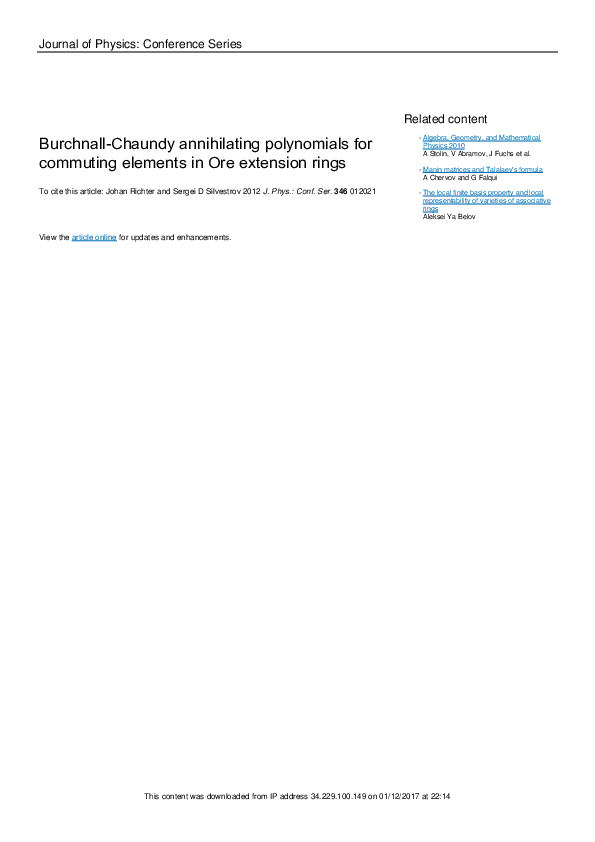 (PDF) BurchnallChaundy annihilating polynomials for commuting elements