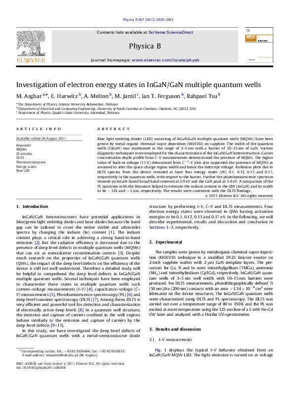(PDF) Investigation of electron energy states in InGaN/GaN multiple ...