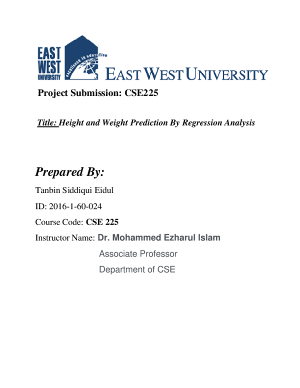 (PDF) Title: Height and Weight Prediction By Regression Analysis ...