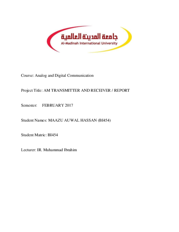 (DOC) Course: Analog and Digital Communication Project Title: AM ...