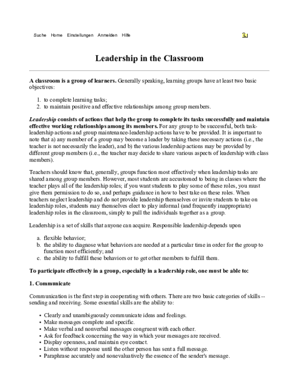 (PDF) Leadership in the Classroom