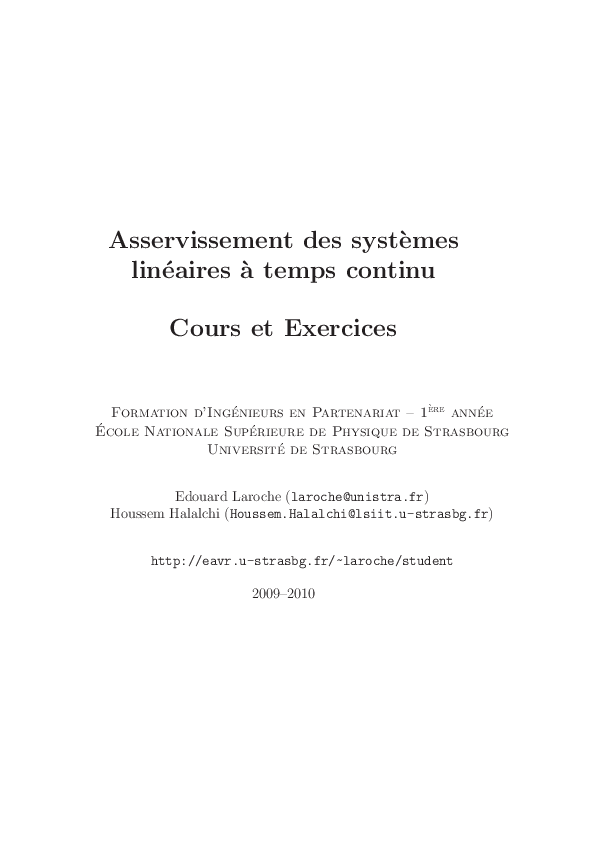 (PDF) Asservissement des systèmes linéairesà temps continu Cours et ...