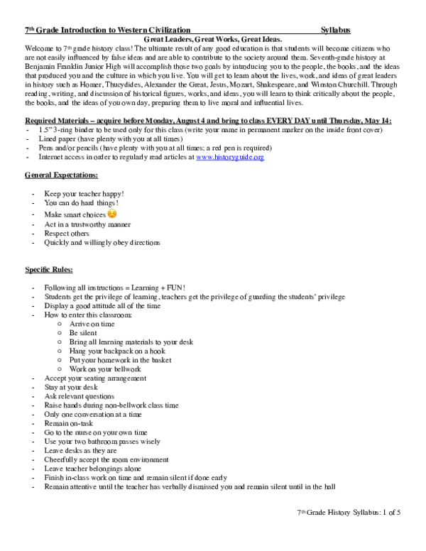 (PDF) 7th Grade Introduction to Western Civilization Syllabus