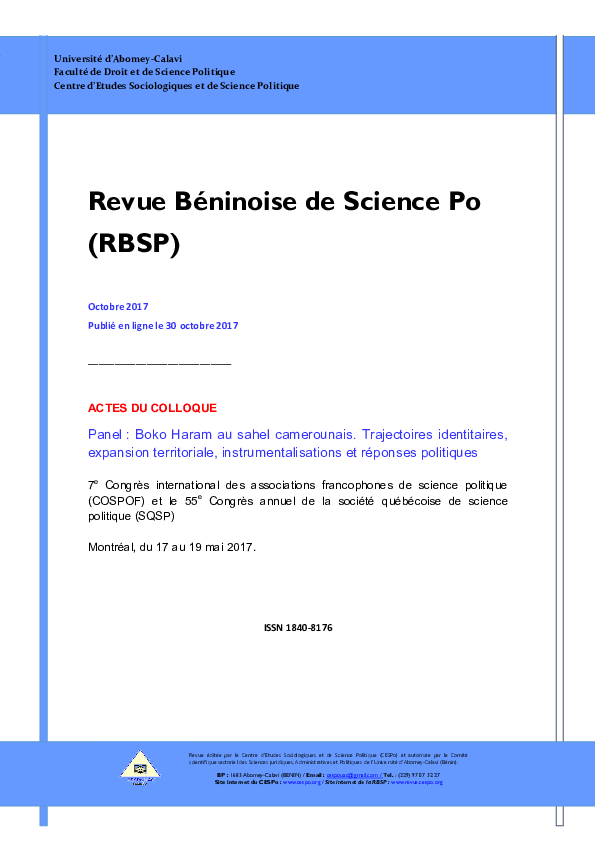 Pdf Revue Beninoise De Science Po Rbsp Joseph Tchinda Kenfo Phd Academia Edu