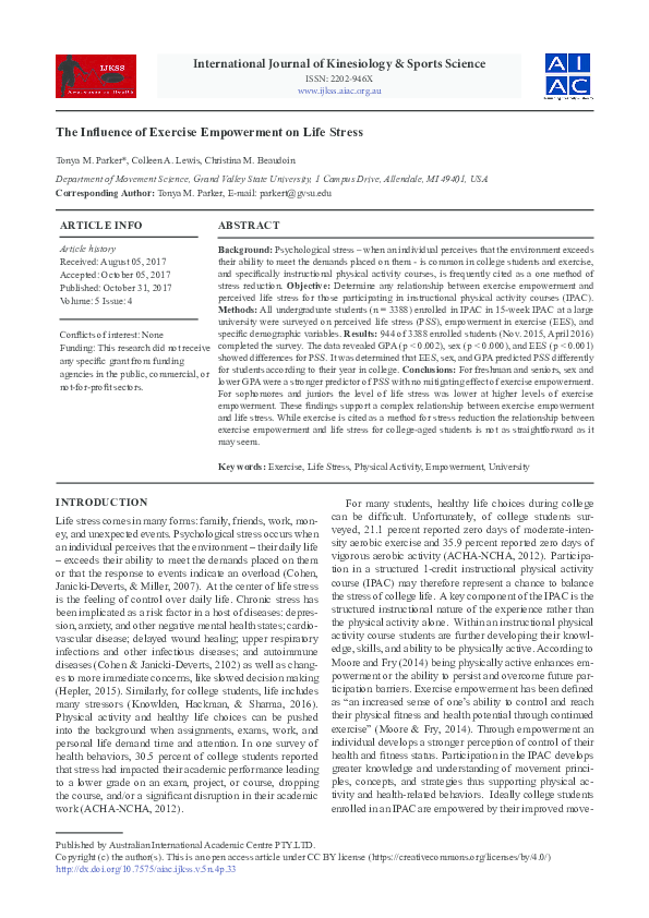 (PDF) The Influence of Exercise Empowerment on Life Stress