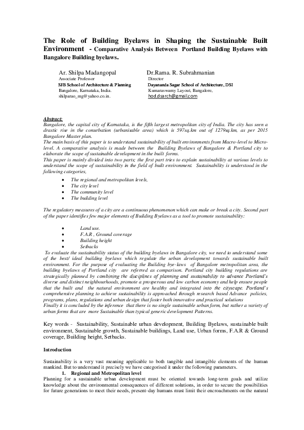  PDF The Role Of Building Byelaws In Shaping The Sustainable Built Environment Comparative 