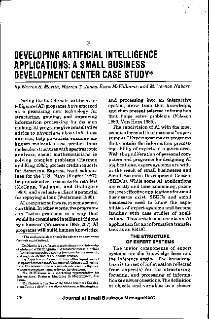 (PDF) DEVELOPING ARTIFICIAL INTELLIGENCE APPLICATIONS: A SMALL BUSINESS ...