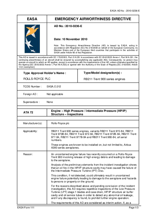 (PDF) EASA EMERGENCY AIRWORTHINESS DIRECTIVE Sergey Avdeev Academia.edu