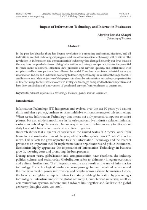 (PDF) Impact of Information Technology and Internet in Businesses