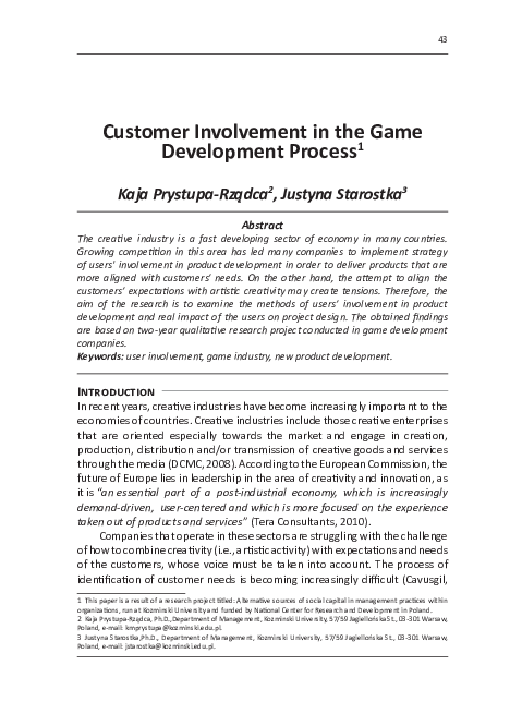 (PDF) Customer Involvement in the Game Development Process 1