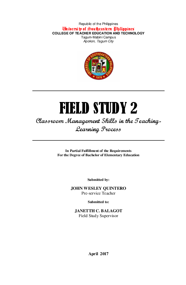 (DOC) FIELD STUDY 2 Classroom Management Skills in the Teaching