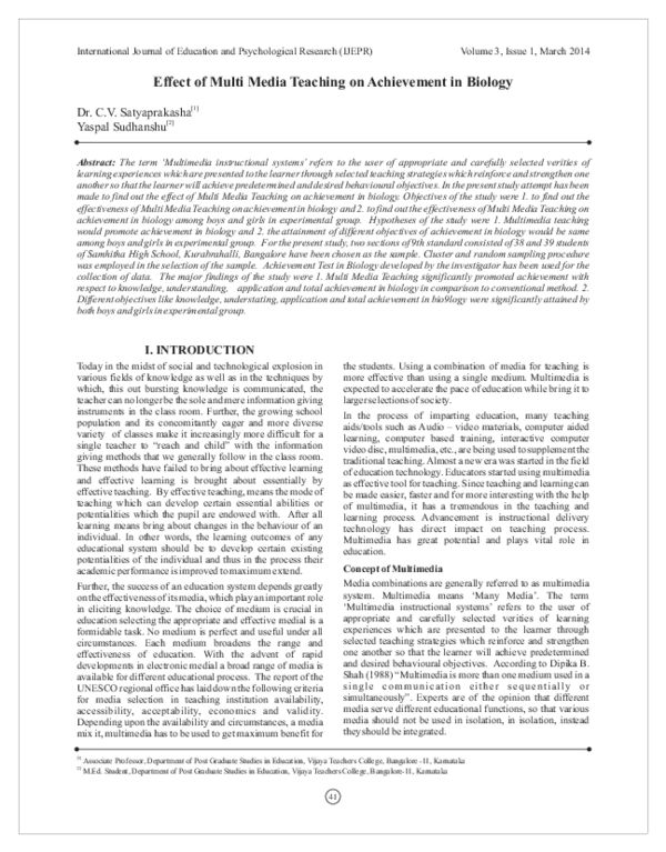 (PDF) Effect of Multi Media Teaching on Achievement in Biology