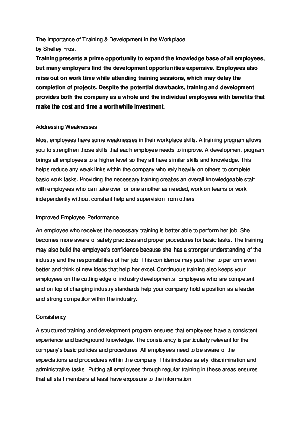 (PDF) The Importance of Training & Development in the Workplace