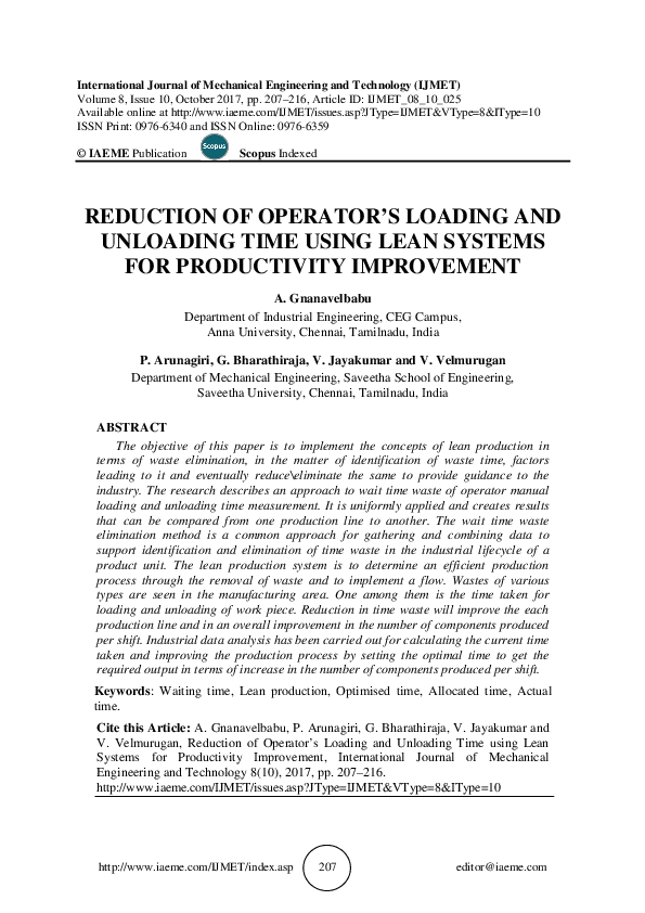 (PDF) REDUCTION OF OPERATOR'S LOADING AND UNLOADING TIME USING LEAN ...