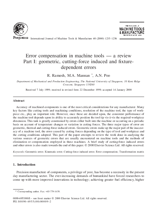 (PDF) Error compensation in machine tools — a review Part I: geometric ...