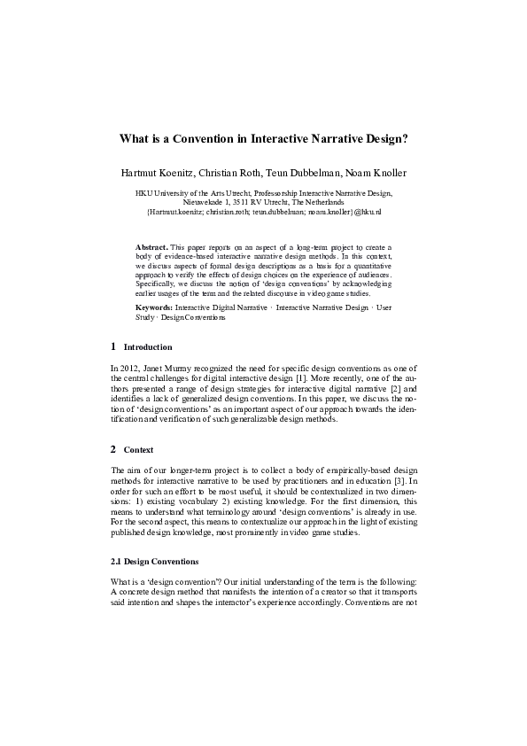(PDF) What is a Convention in Interactive Narrative Design