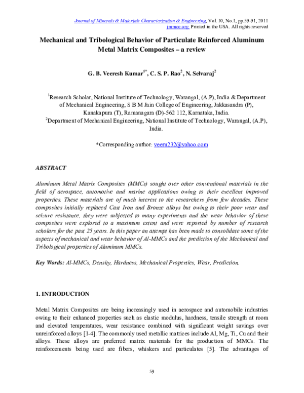 (PDF) Mechanical and Tribological Behavior of Particulate Reinforced ...