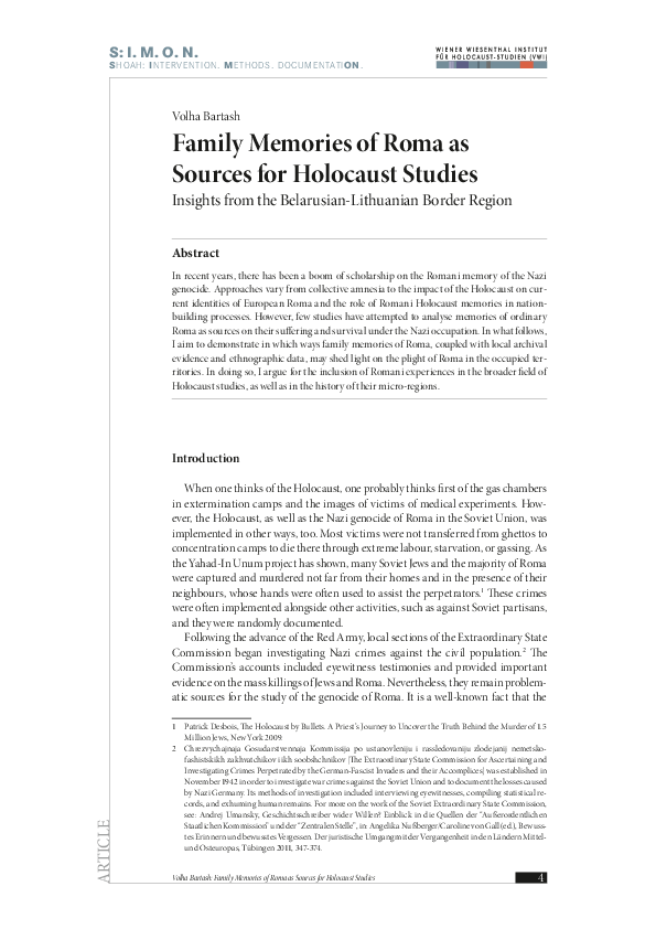 (PDF) Family Memories of Roma as Sources for Holocaust Studies Insights ...