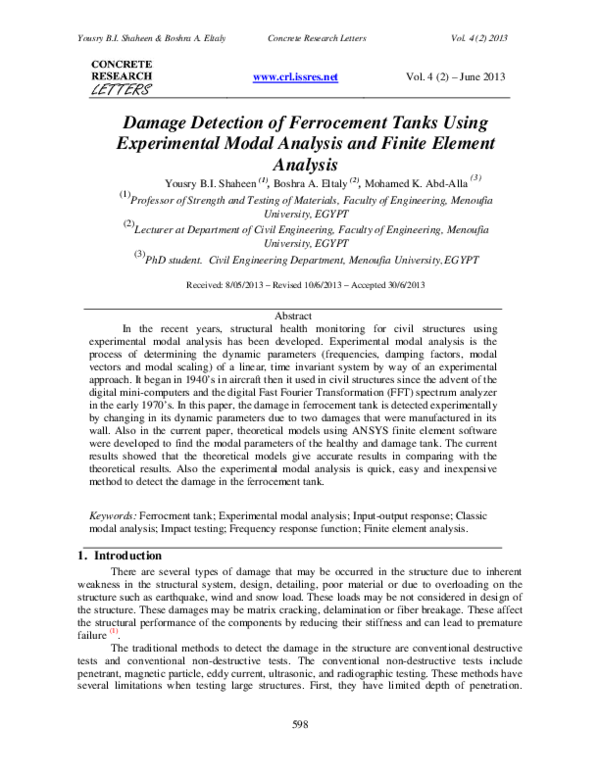 (PDF) Damage Detection of Ferrocement Tanks Using Experimental Modal ...