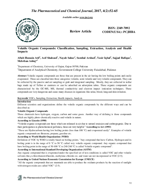 (PDF) Volatile Organic Compounds Classification, Sampling, Extraction