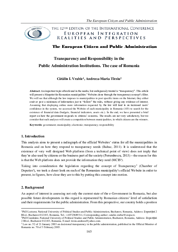 (PDF) Transparency and Responsibility in the Public Administration ...