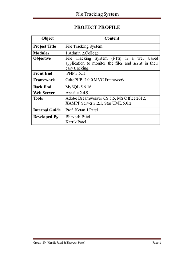 (DOC) PROJECT PROFILE Object Content Project Title File Tracking System ...