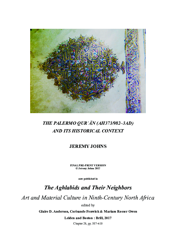 "The Palermo Qurʾān (AH373/982–3AD) and its historical context" (final pre-print version: now published)