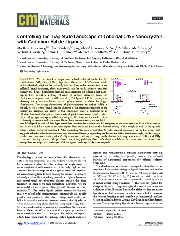 (PDF) Controlling the Trap State Landscape of Colloidal CdSe ...