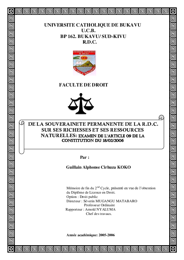 PDF) DE LA SOUVERAINETE PERMANENTE DE LA R.D.C. SUR SES RICHESSES