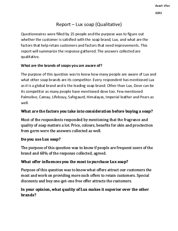 (DOC) Report – Lux soap (Qualitative