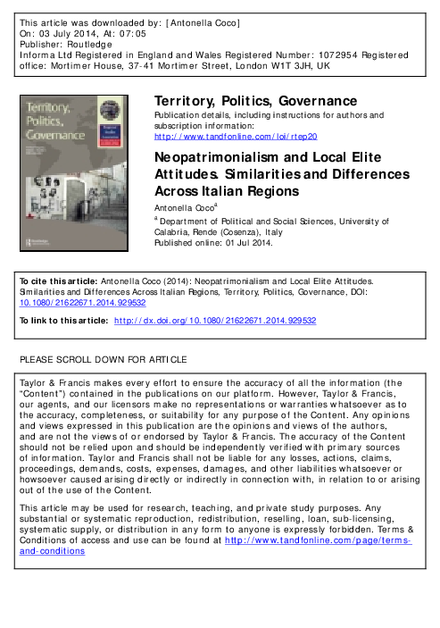 (PDF) Neopatrimonialism and Local Elite Attitudes. Similarities and ...