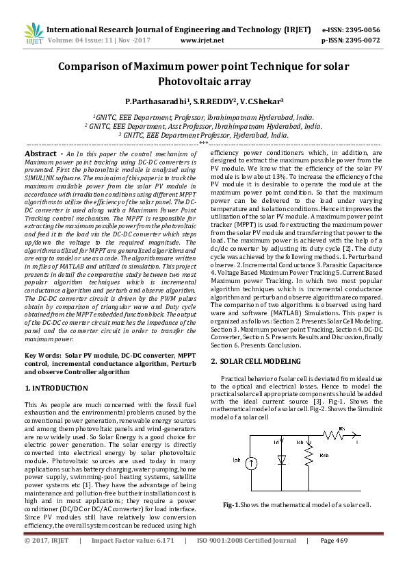 (PDF) Comparison of Maximum power point Technique for solar ...