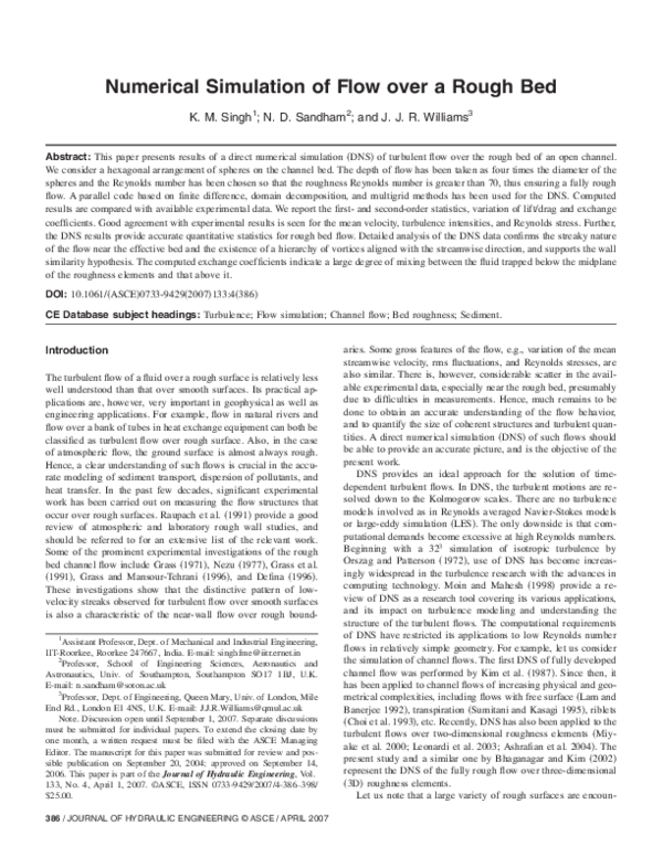 (PDF) Numerical Simulation of Flow over a Rough Bed | Krishna Singh ...