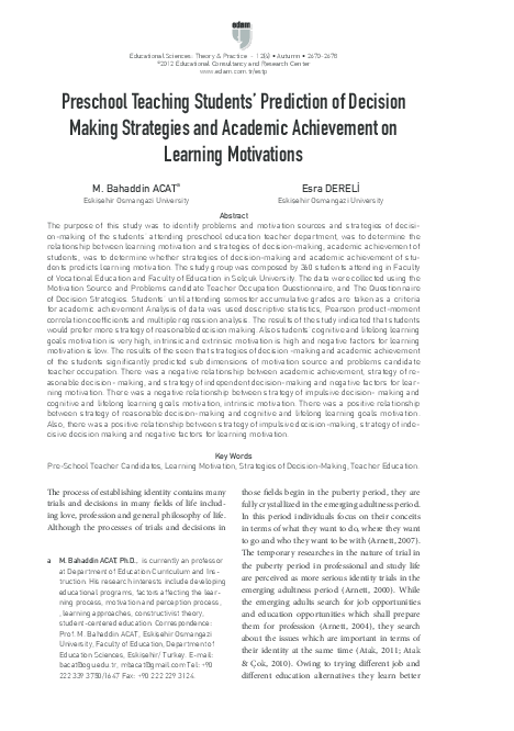 (PDF) Preschool Teaching Students' Prediction of Decision Making ...