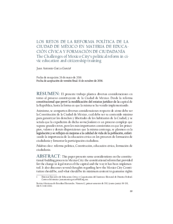 (PDF) Los retos de la Reforma Política de la Ciudad de México en ...