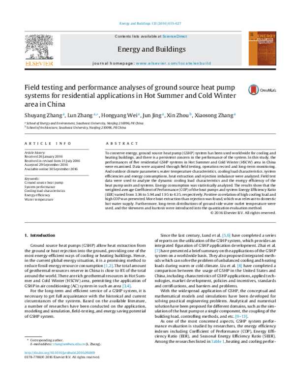 (PDF) Field testing and performance analyses of ground source heat pump ...