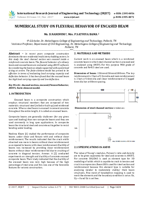 (PDF) NUMERICAL STUDY ON FLEXURAL BEHAVIOR OF ENCASED BEAM