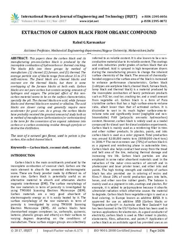 (PDF) EXTRACTION OF CARBON BLACK FROM ORGANIC COMPOUND