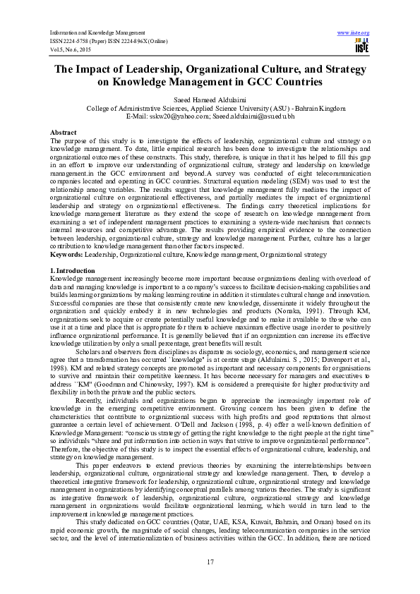 (PDF) Information and Knowledge Management The Impact of Leadership ...