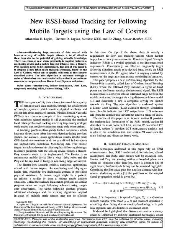 (PDF) New RSSI-based Tracking for Following Mobile Targets using the ...