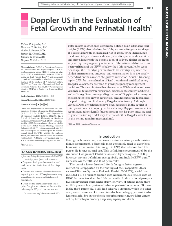 (PDF) Doppler US in the Evaluation of Fetal Growth and Perinatal Health 1