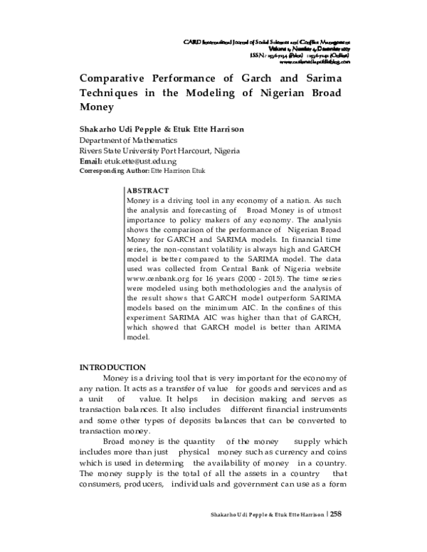 (PDF) Comparative performance of garch and arima methods I'm the ...