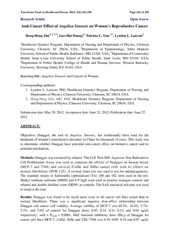 (PDF) AntiCancer Effect of Angelica Sinensis on Women's Reproductive