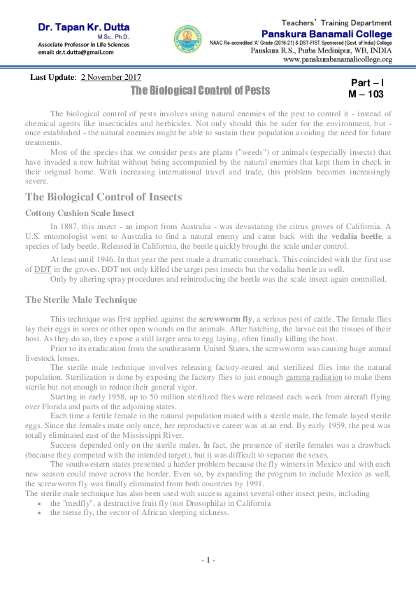 (PDF) The Biological Control of Pests Tapan Dutta Academia.edu