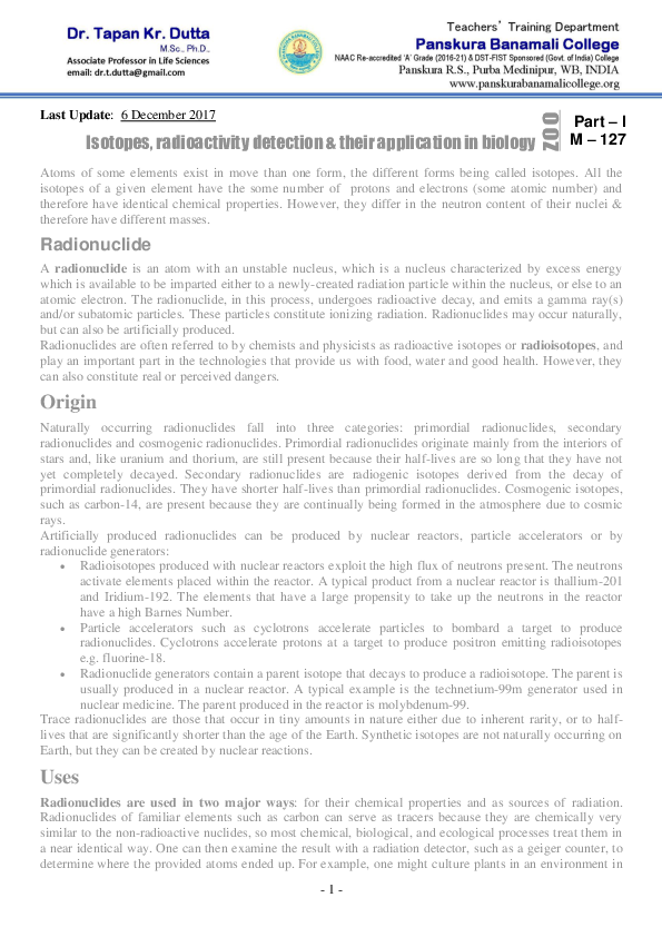  pdf isotopes radioactivity detection their application in biology