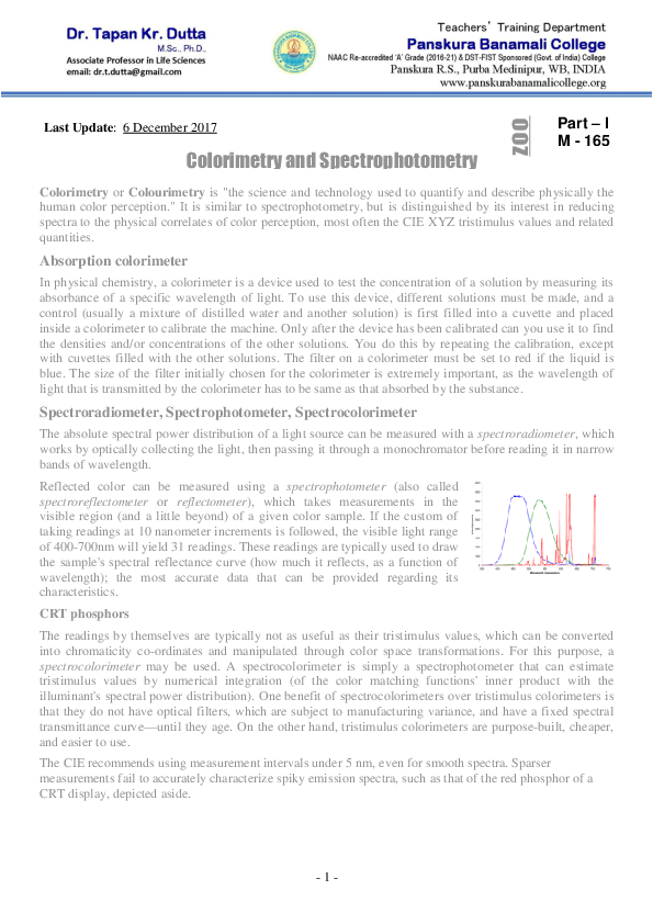 (PDF) Colorimetry and Spectrophotometry Tapan Dutta Academia.edu