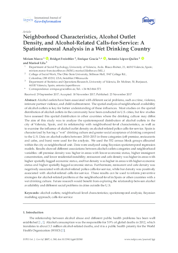 (PDF) Neighborhood Characteristics, Alcohol Outlet Density, and Alcohol