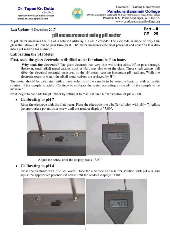 (PDF) pH measurement using pH meter Tapan Dutta Academia.edu