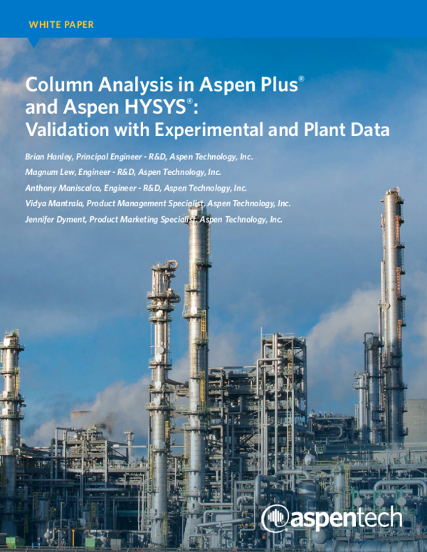(PDF) Column Analysis in Aspen Plus ® and Aspen HYSYS ® Validation